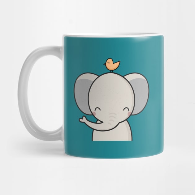 Kawaii Cute Elephant and Bird by wordsberry